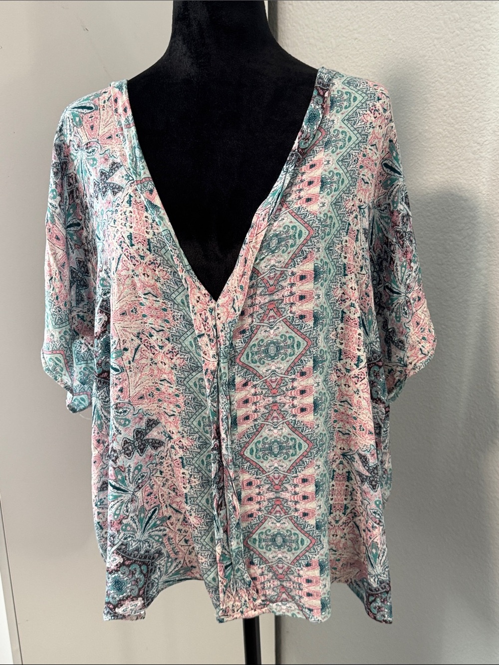 Daytrip Pink & Teal V-Neck Boho Tunic
